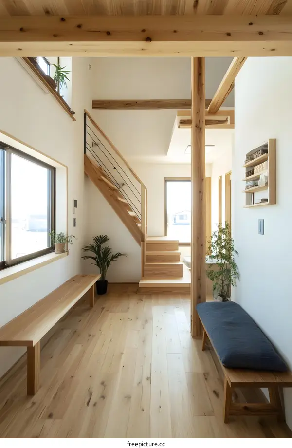 Modern Minimalist Wooden Staircase and Hallway Interior Design