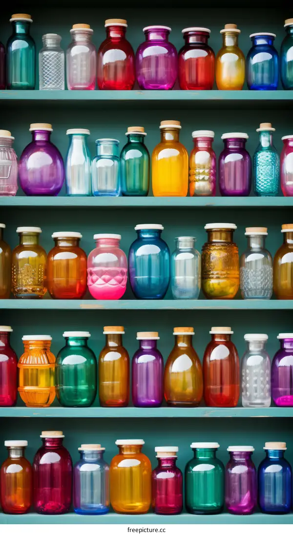 Colorful Glass Bottle Collection for Storage and Display