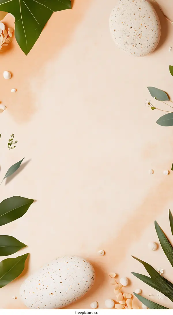 Minimalist Aesthetic Flat Lay with Stones, Leaves, and Flowers