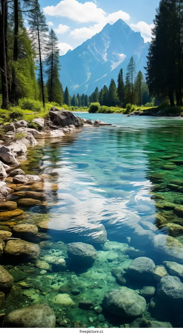 Lush green forest and crystal clear river