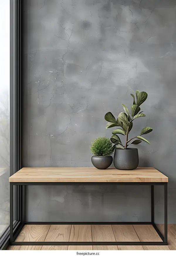 Minimalist Interior Design With Plants and Concrete Wall