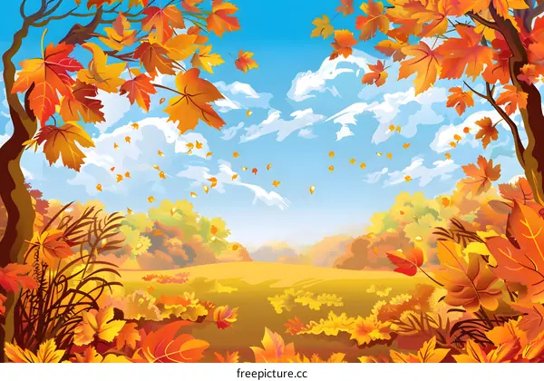 Autumn Forest Illustration With Falling Leaves