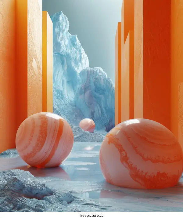 Abstract Geometric Scene with Orange and Blue Forms