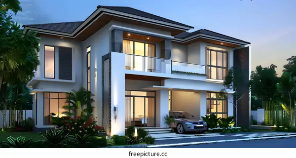 Modern Luxury House Design with Balcony and Car