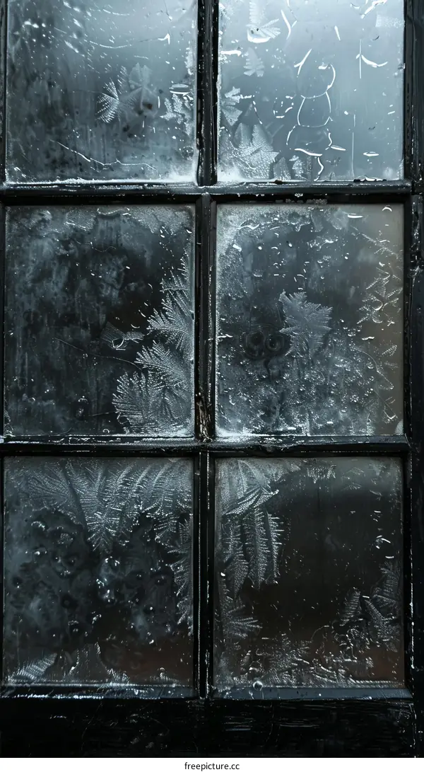 Window Covered in Ice Crystals and Frost