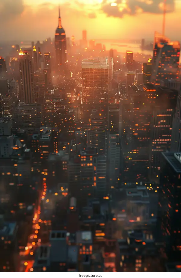 Cityscape Sunset View of New York City Illustration