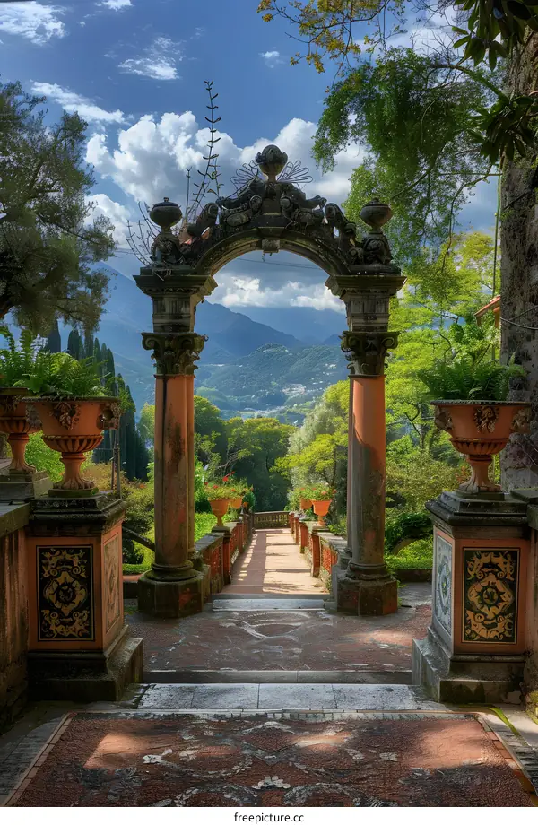 Stone Archway Leading to Scenic Mountain View in Italy
