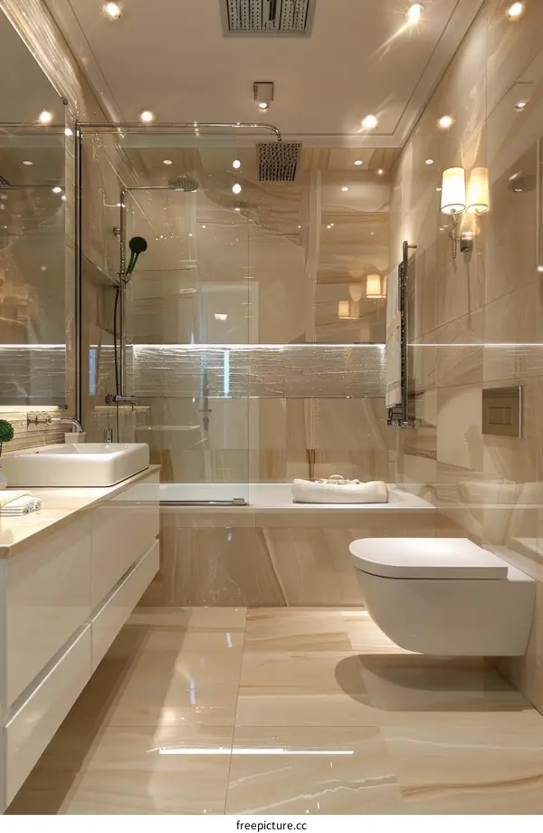 Modern Luxury Beige Marble Bathroom Design
