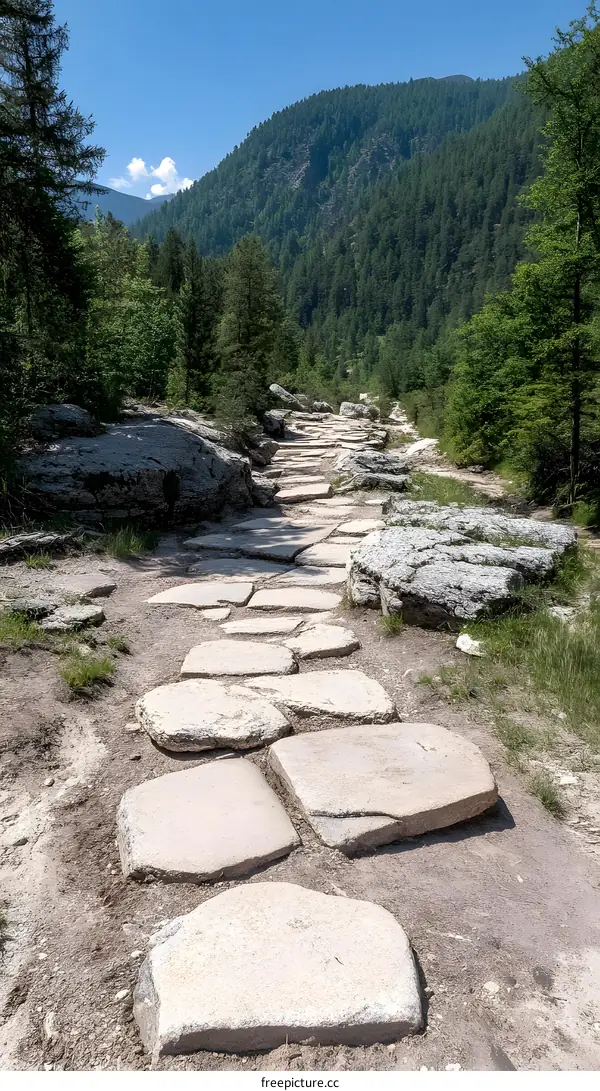 Stone Path Through Lush Green Forest