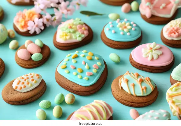 Colorful Easter Cookies Decorated with Glaze