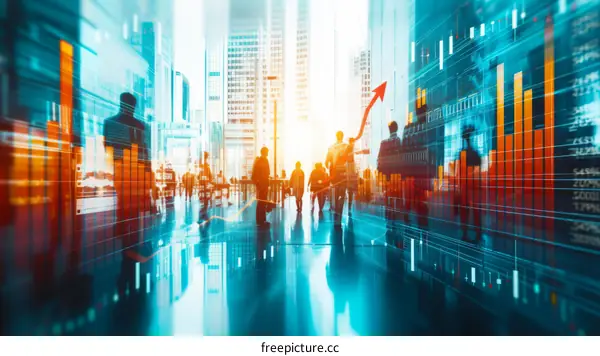 Modern Cityscape with Upward Arrow Symbolizing Economic Growth