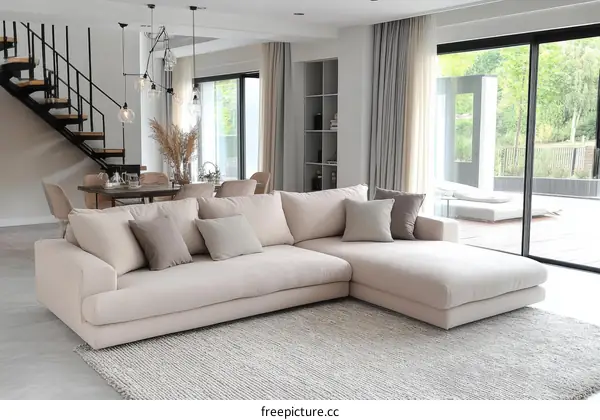 Modern Beige Sectional Sofa in a Stylish Living Room