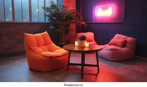 Modern Lounge Area with Neon Sign