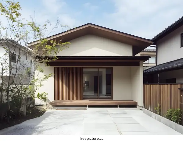 Modern Japanese House Exterior with Wooden Accents