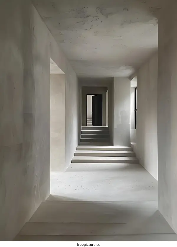 Minimalist Concrete Hallway With Stairs