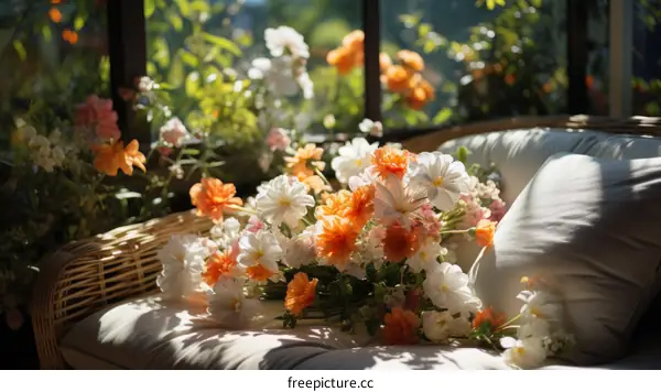 Vibrant Orange Flowers on a Cozy Couch