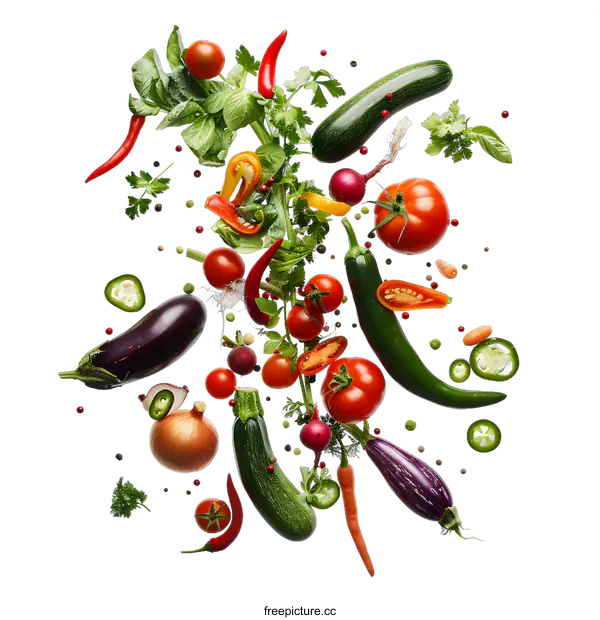 [Transparent Background PNG]Fresh Vegetables Flying In The Air