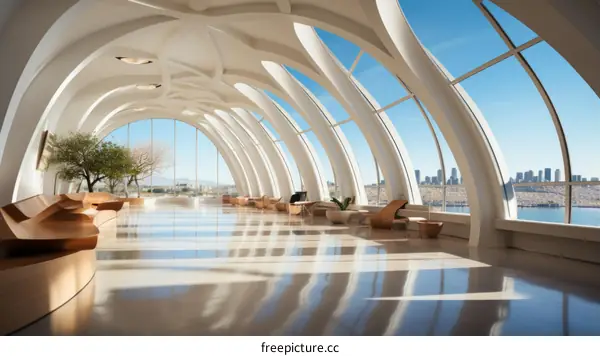 Futuristic Airport Terminal With Glass Windows