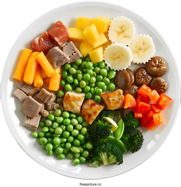 [Transparent Background PNG]Healthy Meal Plate with  Vegetables and Meat