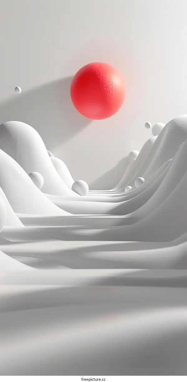 3D Rendering of Red Sphere Hovering Above White Terrain
