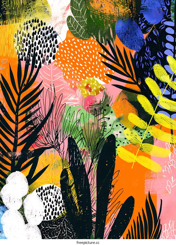 Abstract Colorful Tropical Leaves Pattern