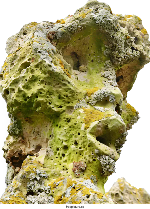 [Transparent Background PNG]Closeup of a Rock Formation Covered in Green Moss and Lichen