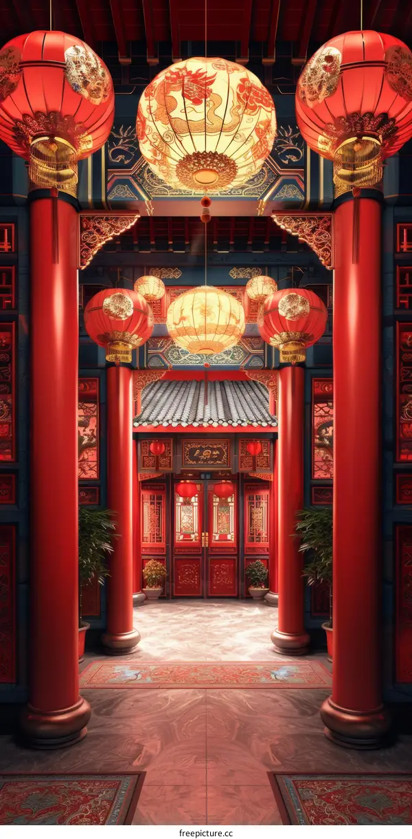 Chinese Architecture with Red Lanterns