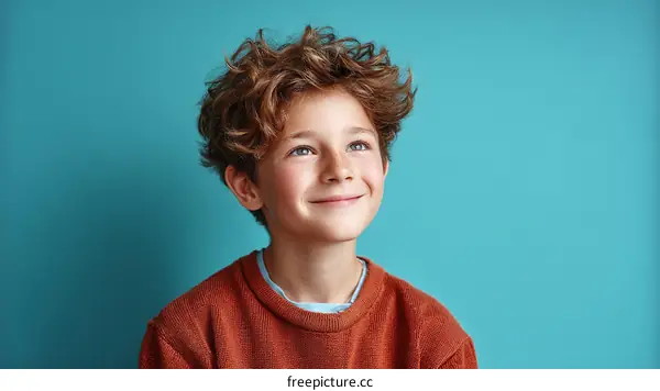Portrait of a Smiling Boy with Curly Hair