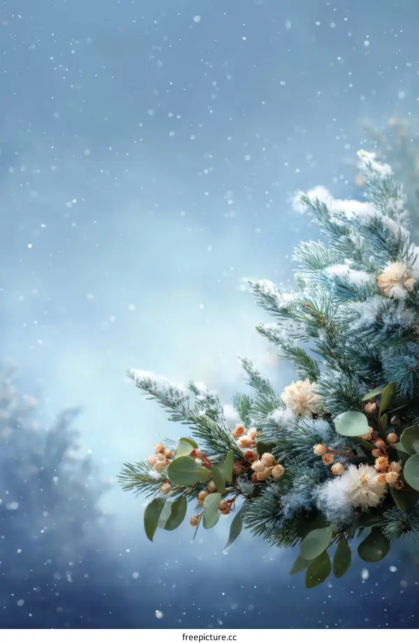 Winter Festive Branches with Snow