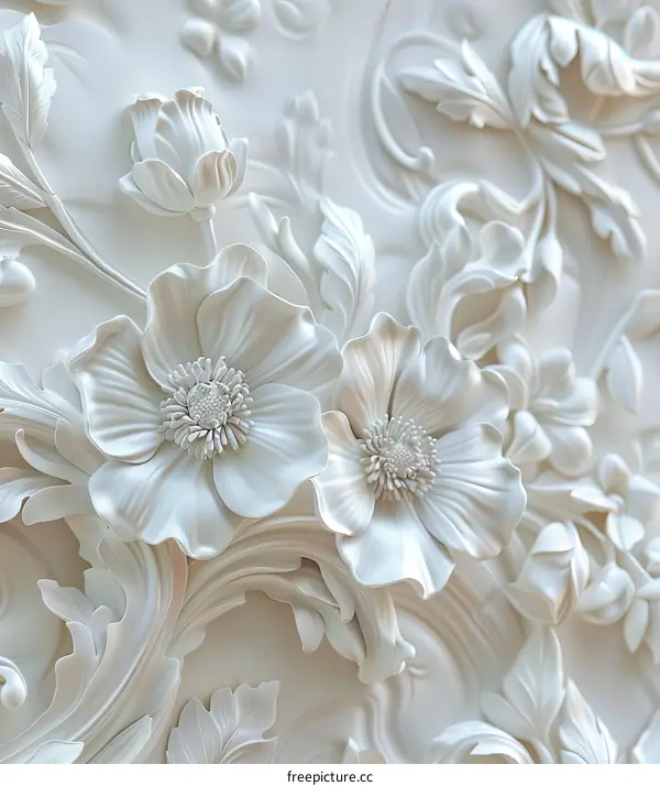 Elegant 3D Floral Relief Wall Decor