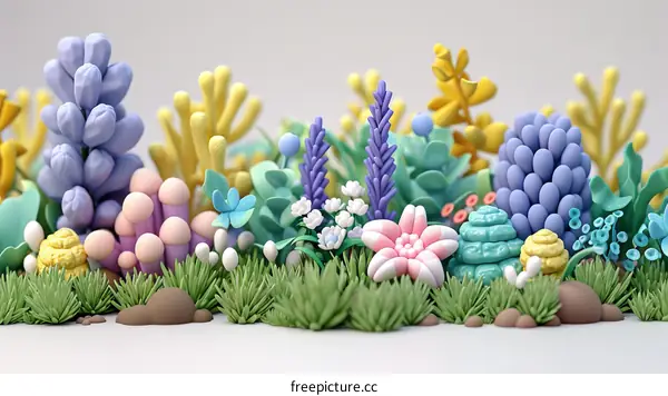 3D rendered image of a variety of flowers and plants