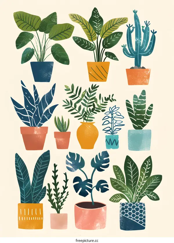 Hand Drawn Illustration of Potted Plants