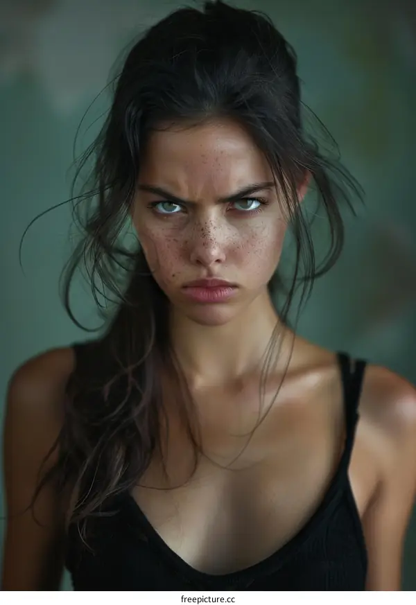 Close-up Portrait of a Woman with an Intense Expression