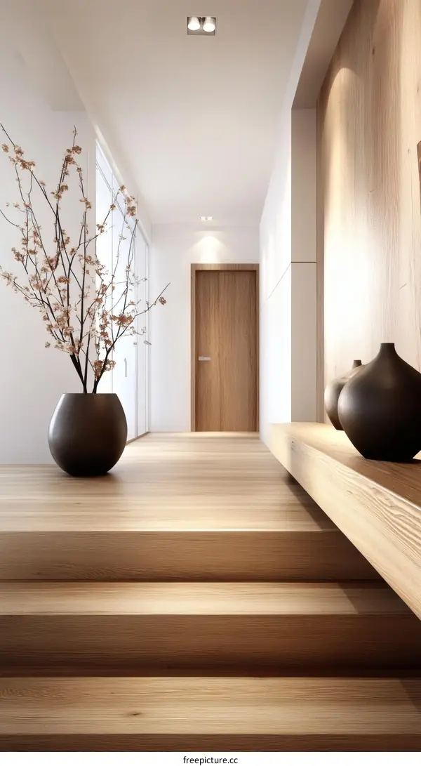 Modern Minimalist Wooden Staircase Corridor