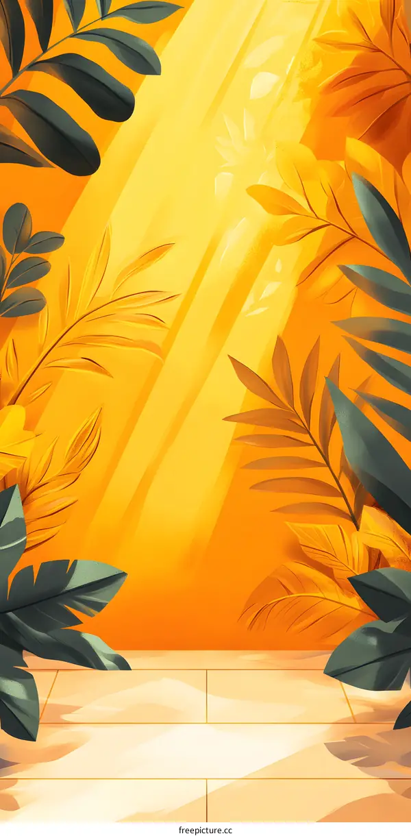 Tropical Leaves Background Illustration with Sun Rays