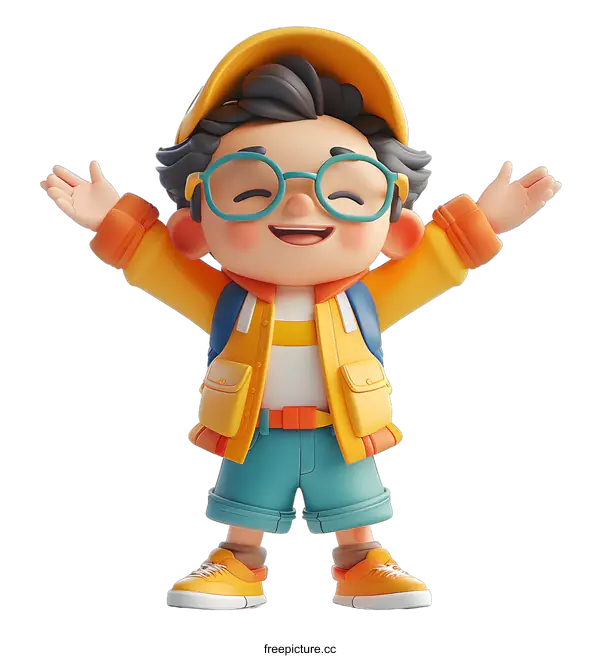 [Transparent Background PNG]Happy Cartoon Boy with Open Arms