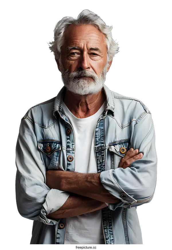 [Transparent Background PNG]Portrait of Senior Man with Grey Hair and Beard