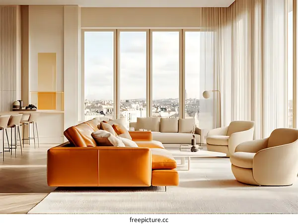 Modern Luxury Apartment Living Room with Panoramic City View