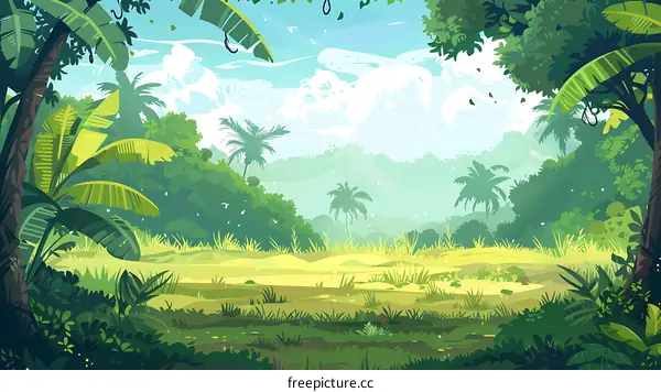 Tropical Rainforest Jungle Landscape Illustration