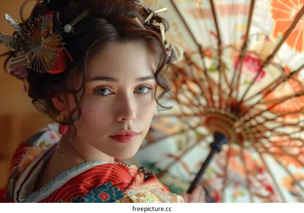 portrait of a beautiful woman in a kimono