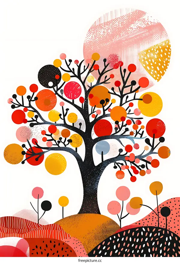 Abstract Tree With Colorful Circles Illustration