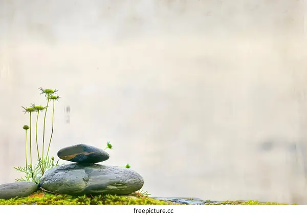 Zen Stones and Greenery on a Blurry Background