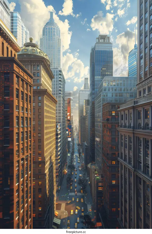 Urban Skyline with Busy Traffic