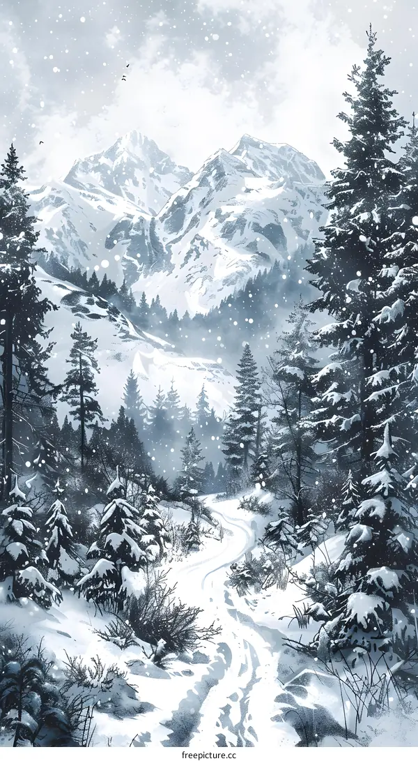 Snow-covered mountain forest