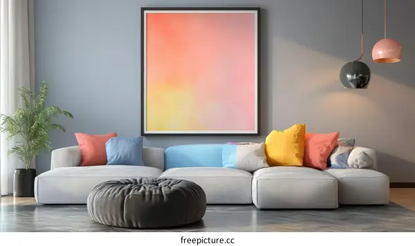 Modern Living Room Interior Design with Colorful Accents