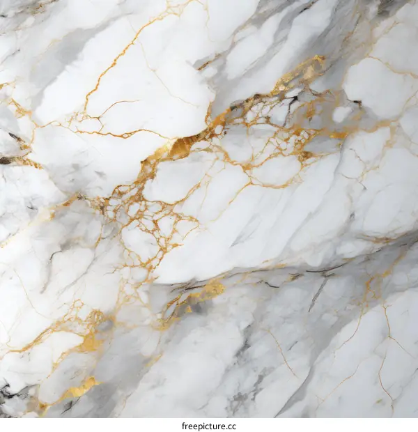 Golden veins in white marble texture background