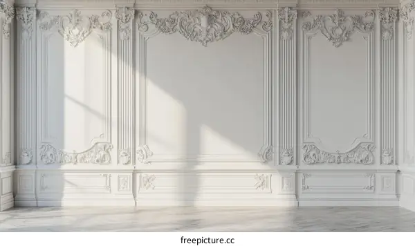 Elegant White Ornate Room Interior Illustration