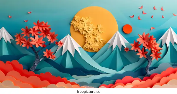 Paper Craft Mountain Landscape