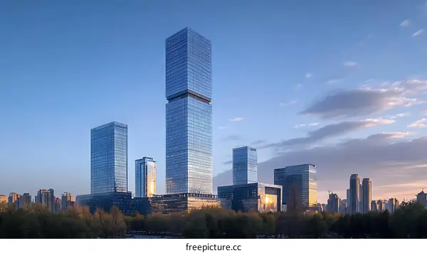 Modern City Skyline with High-Rise Buildings