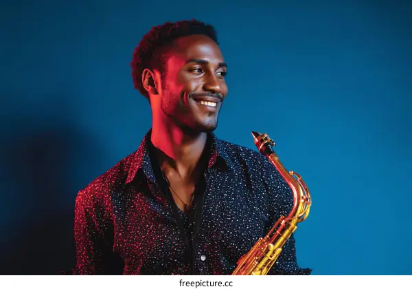 African American Man Playing Saxophone in Vibrant Colors